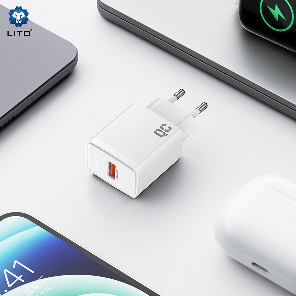 Netværksoplader Lito LC08, 18W, 3A, 1 x USB-A, Hvid