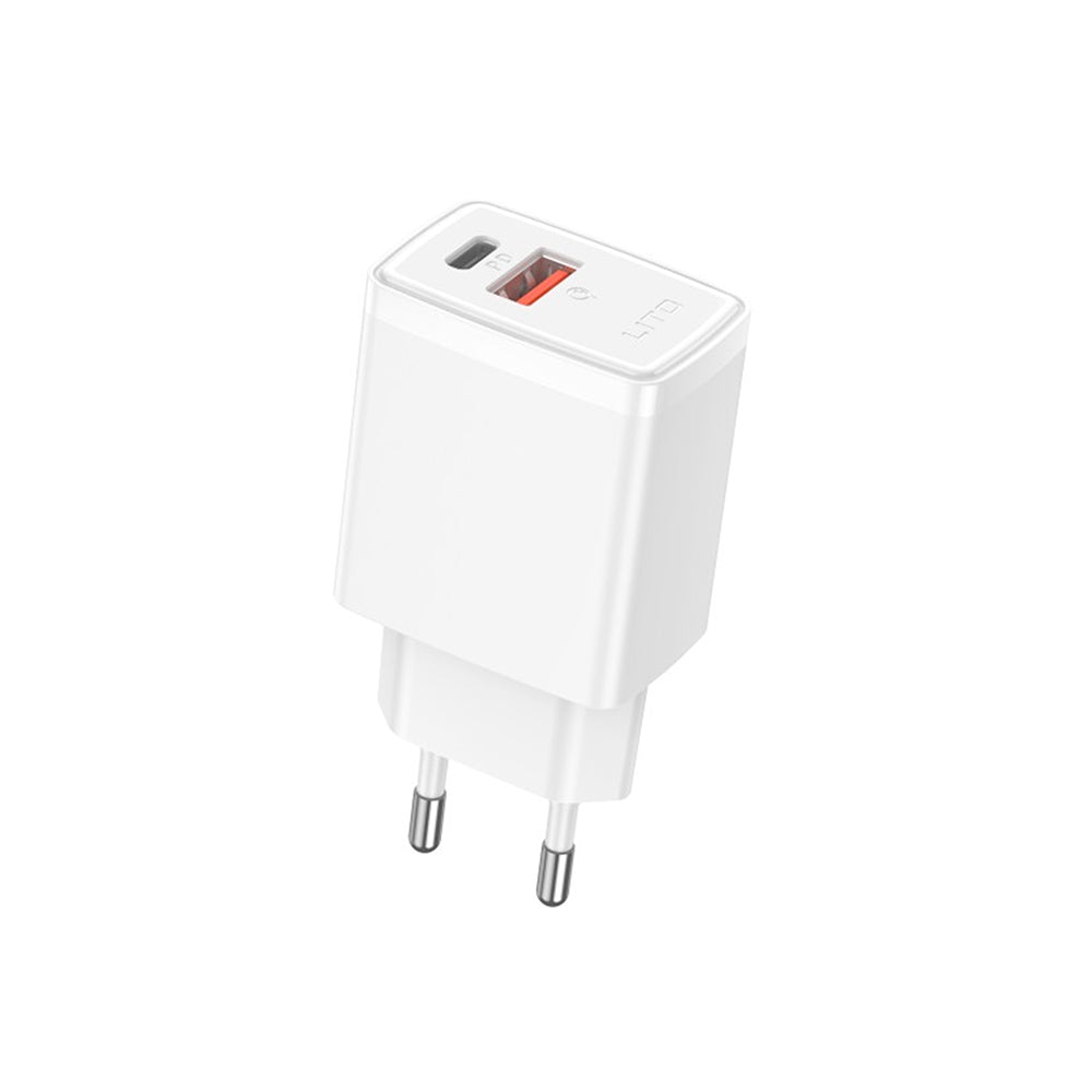 Lito LC09 Netværksoplader, 20W, 3A, 1 x USB-A - 1 x USB-C, Hvid