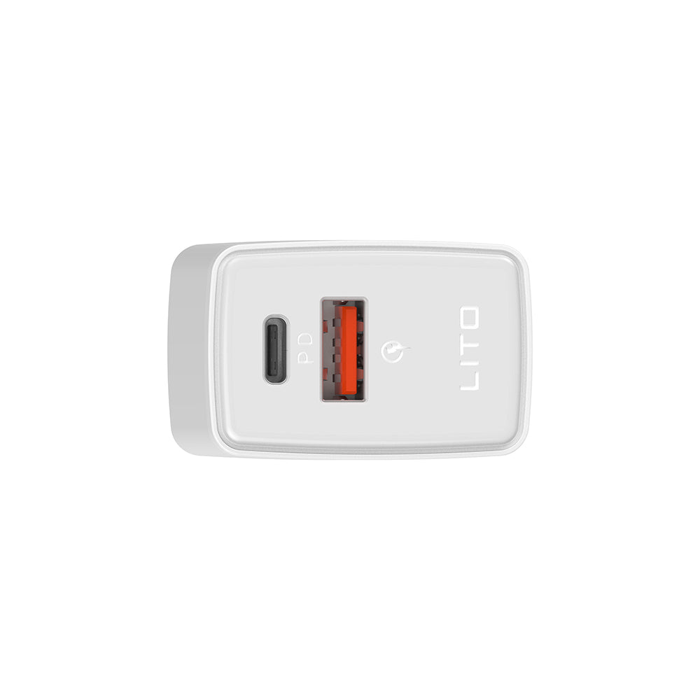 Lito LC09 Netværksoplader, 20W, 3A, 1 x USB-A - 1 x USB-C, Hvid