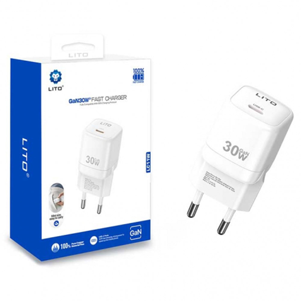 Lito LC11 Netværksoplader, 30W, 3A, 1 x USB-C, Hvid