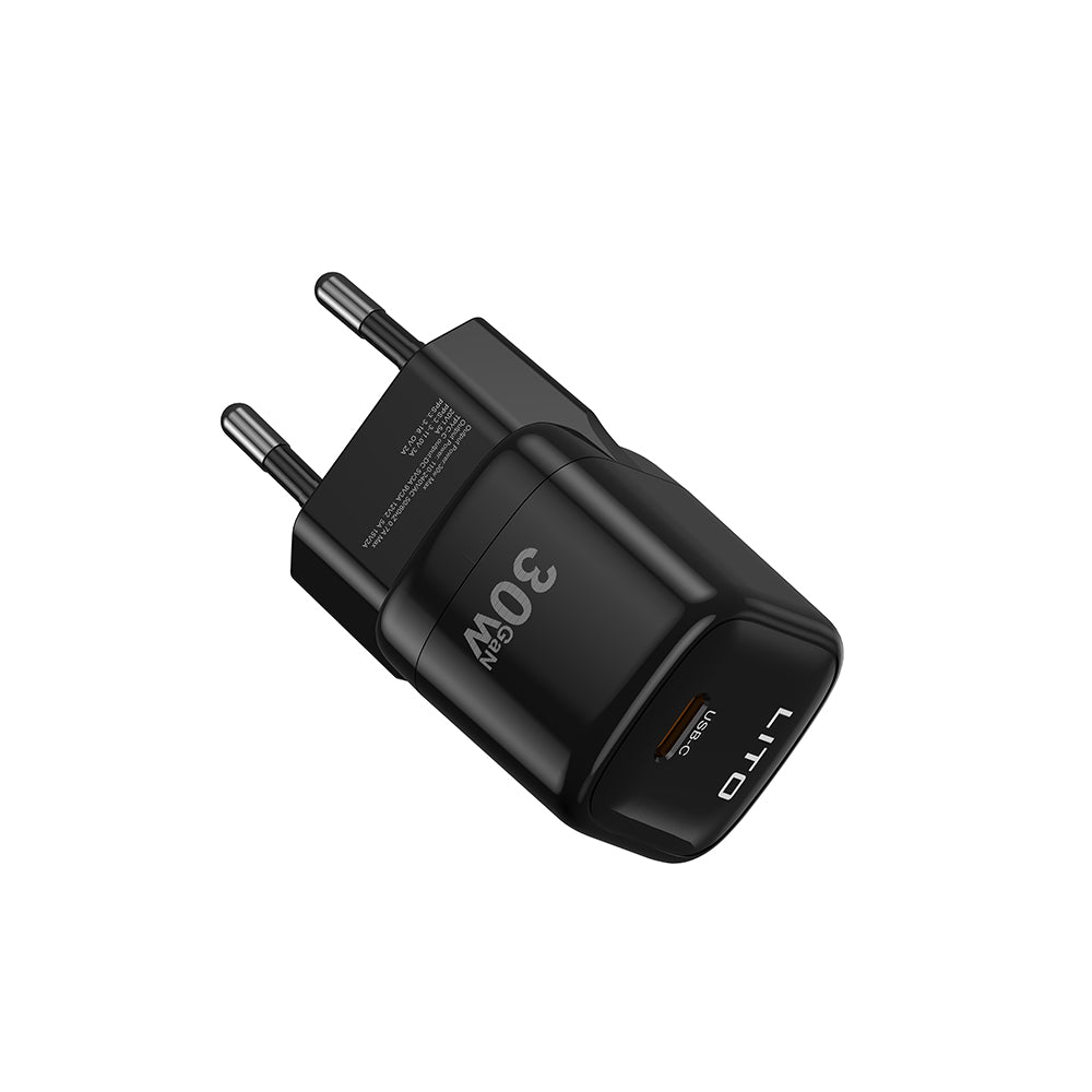 Netværksoplader Lito LC11, 30W, 3A, 1 x USB-C, Sort