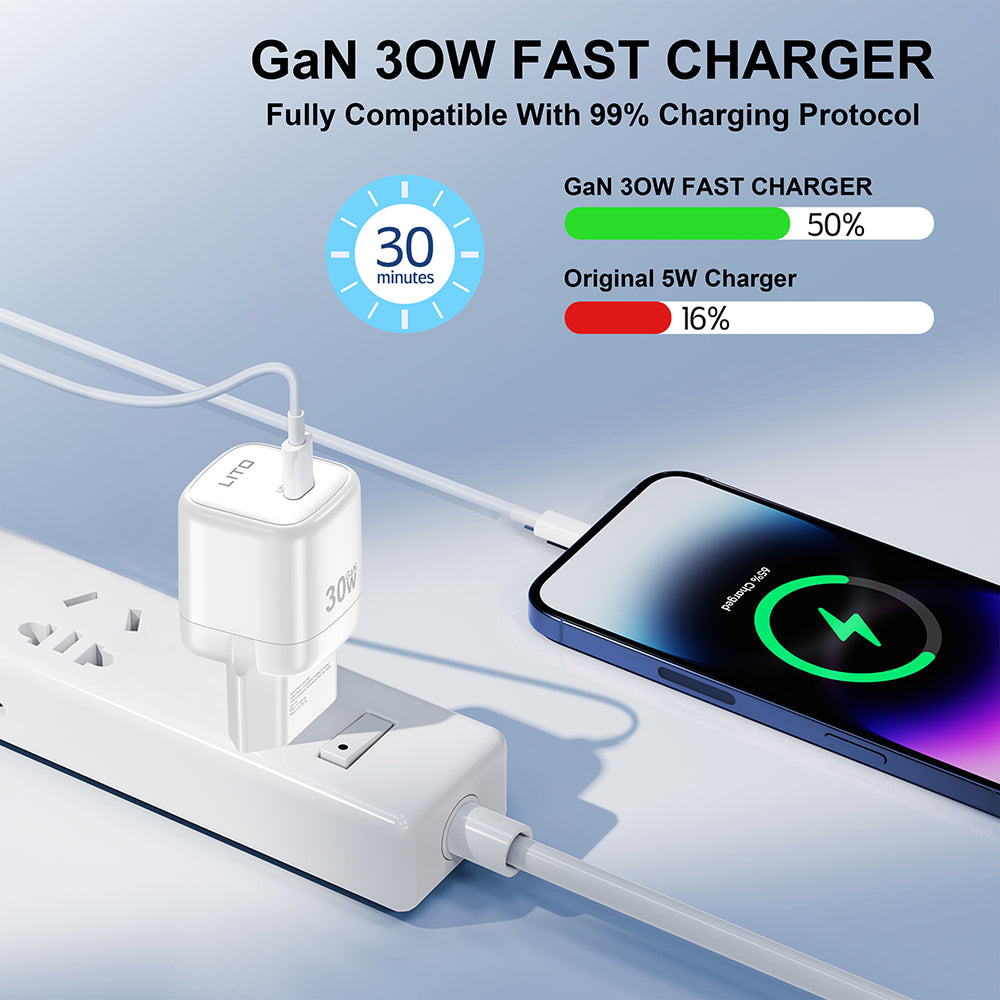Netværksoplader Lito LC11, 30W, 3A, 1 x USB-C, Sort