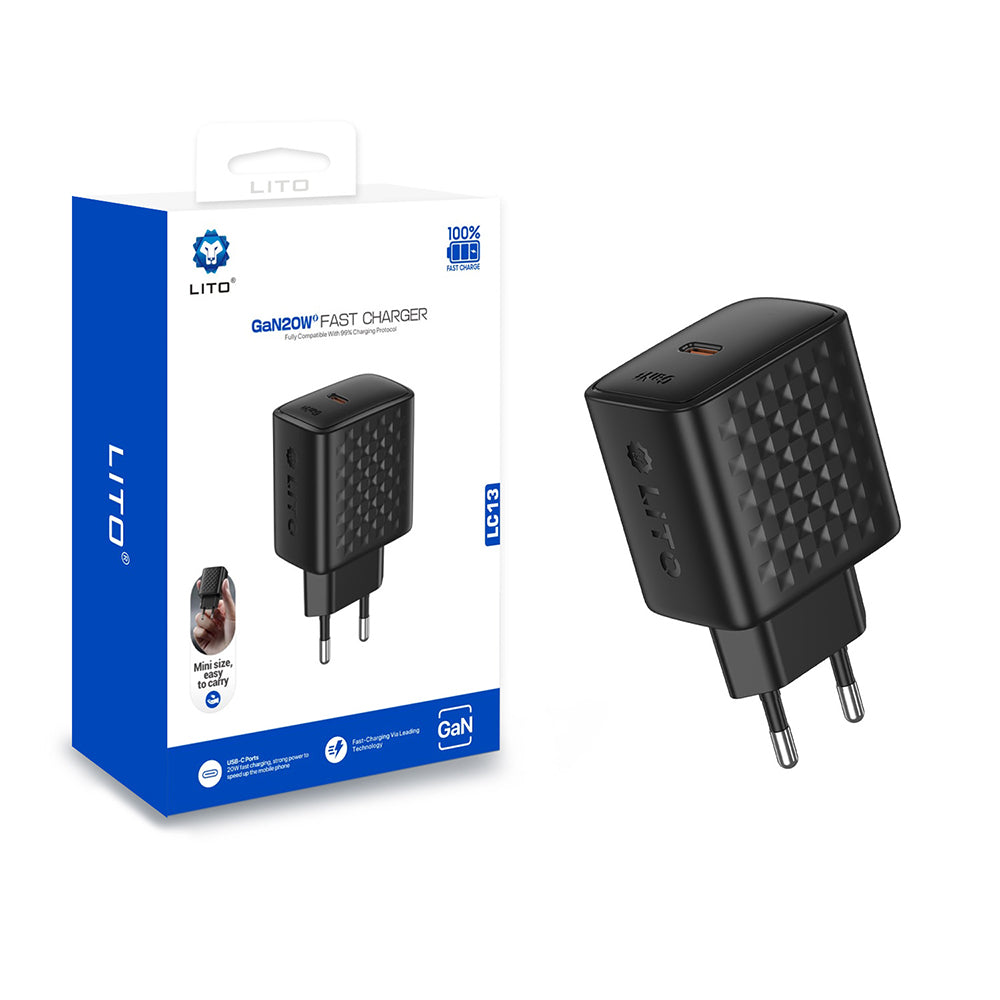 Lito LC13 netværksoplader, 20W, 3A, 1 x USB-C, Sort