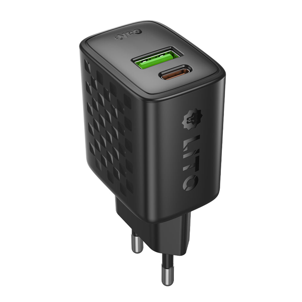 Lito LC19 netværksoplader, 30W, 3A, 1 x USB-A - 1 x USB-C, Sort