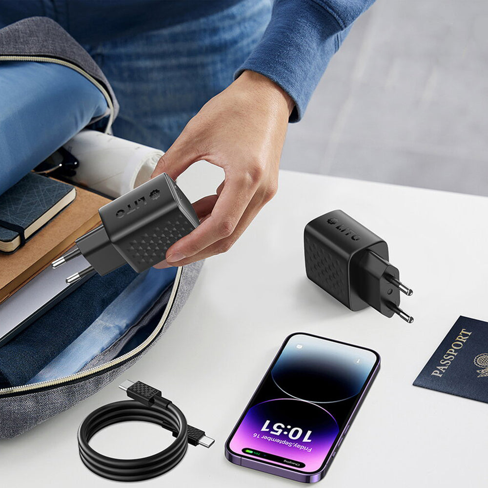 Lito LC25 netværksoplader, 65W, 3.25A, 1 x USB-A - 2 x USB-C, Sort