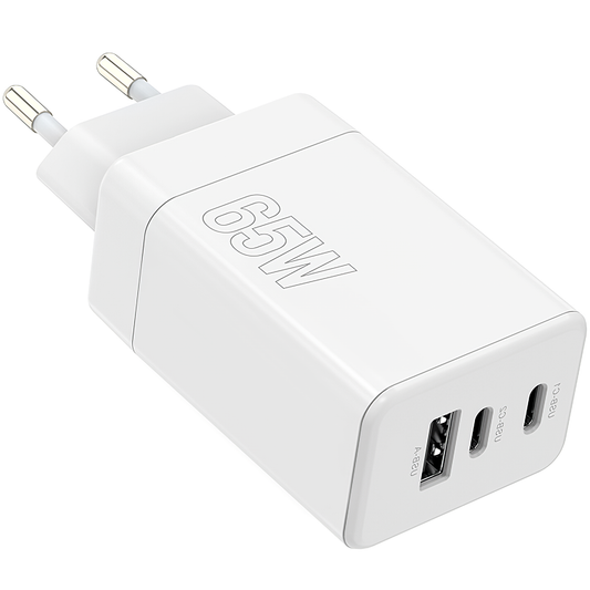 MaXlife netværksoplader MXTC-08-65ACC, 65W, 3,25A, 1 x USB-A - 2 x USB-C, hvid