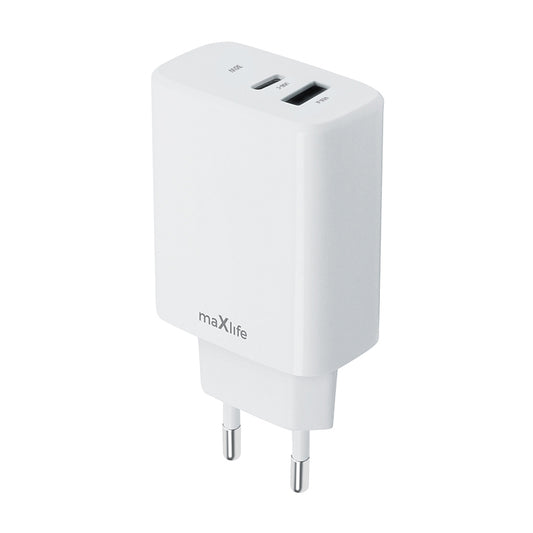 MaXlife netværksoplader MXTC-10-30AC, 30W, 3A, 1 x USB-A - 1 x USB-C, hvid