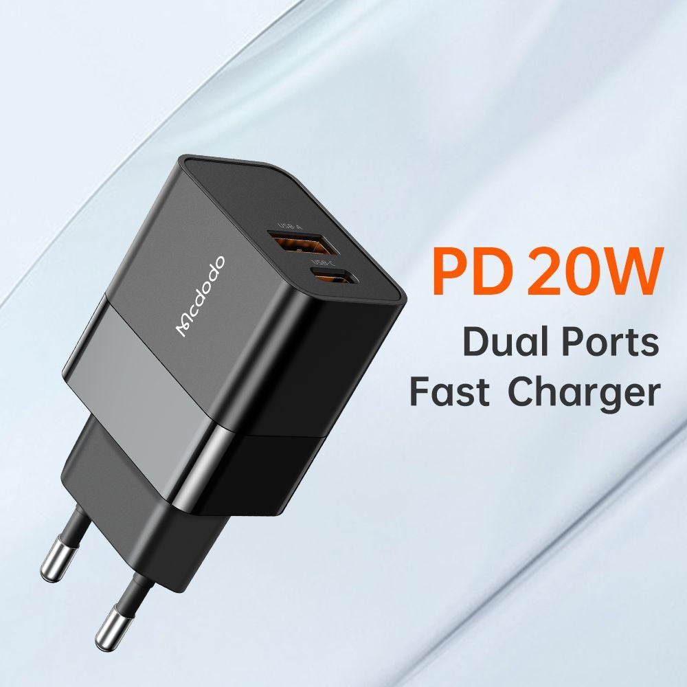 McDodo CH-1951 Hydrogen netværksoplader, 20W, 3A, 1 x USB-A - 1 x USB-C, Sort