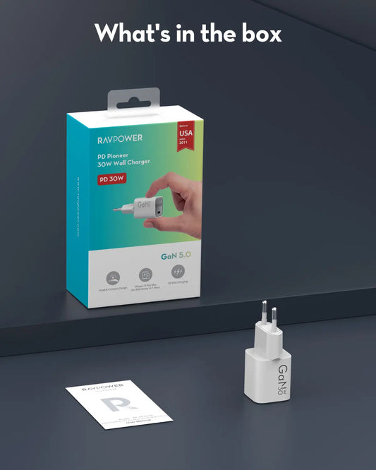 RavPower RP-PC1056 netværksoplader, 30W, 3A, 1 x USB-C, Hvid