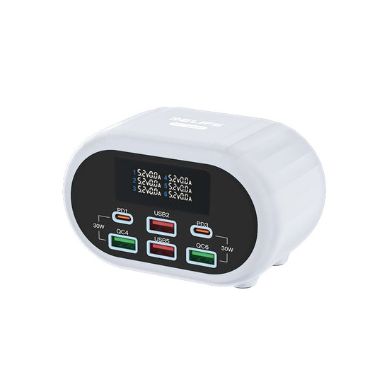 Opladningsstation Relife RL-309U, 72W, 5A, 2 x USB-C - 4 x USB-A, Sølv