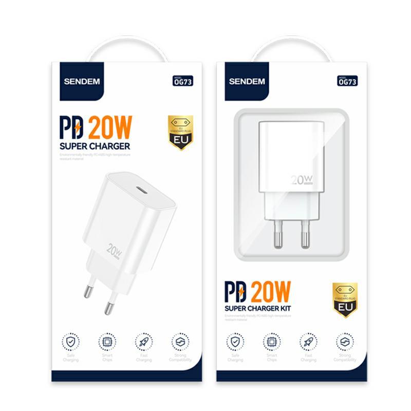 Sendem OG73 Netværksoplader, 20W, 3A, 1 x USB-C, Hvid