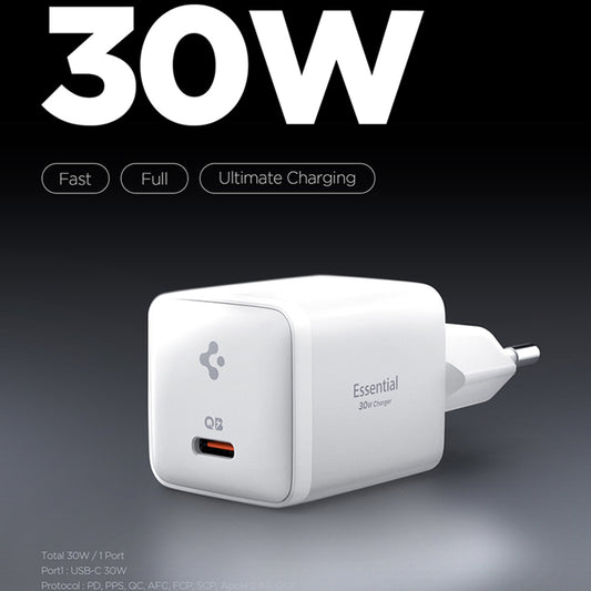 Spigen EE301EU Essential netværksoplader, 30W, 3A, 1 x USB-C, Hvid ACH09492