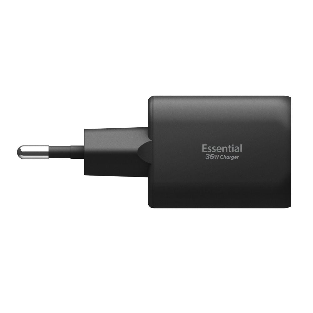 Spigen Essential netværksoplader, 35W, 3A, 1 x USB-A - 1 x USB-C, Sort