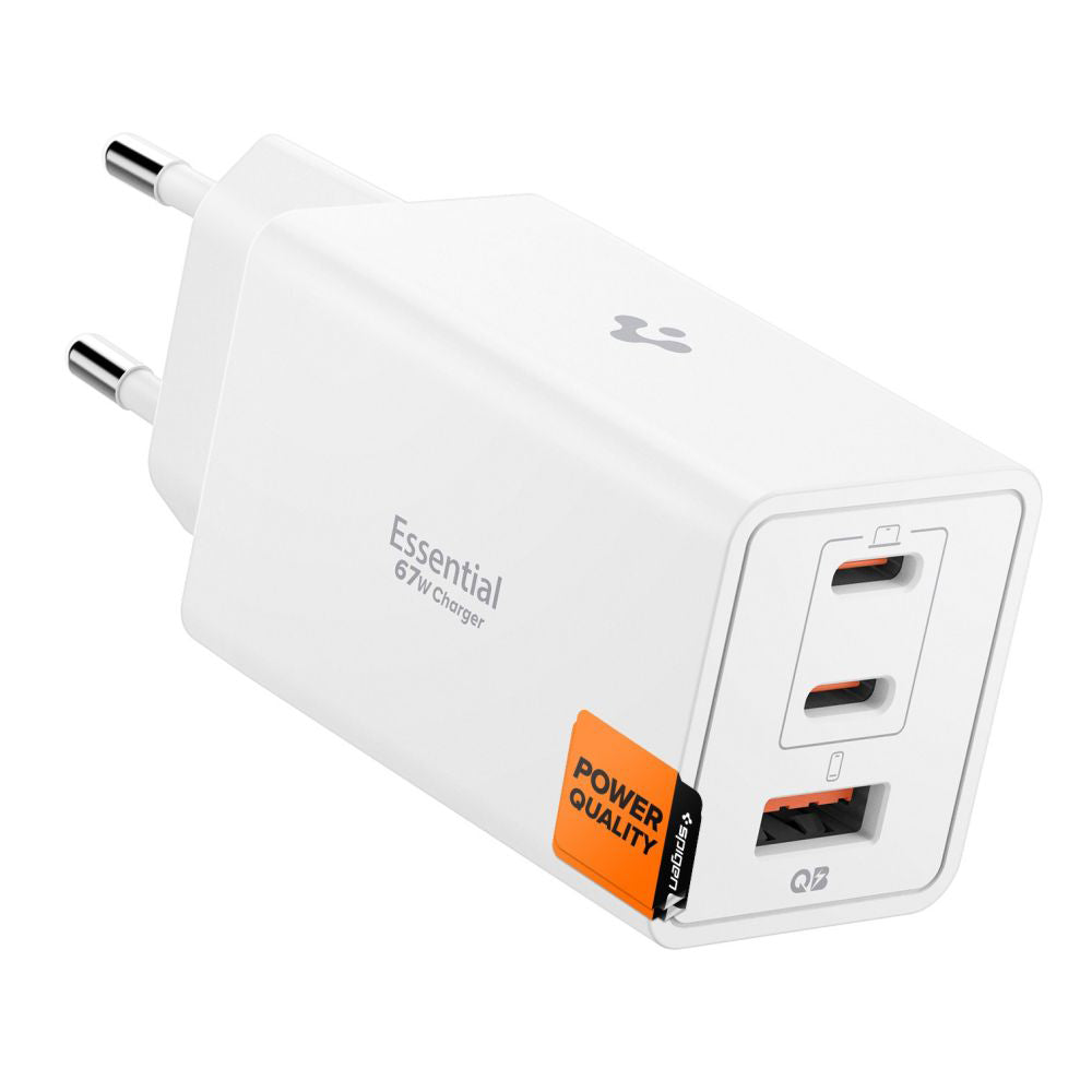 Spigen Essential netværksoplader, 67W, 3.25A, 1 x USB-A - 2 x USB-C, Hvid ACH08710