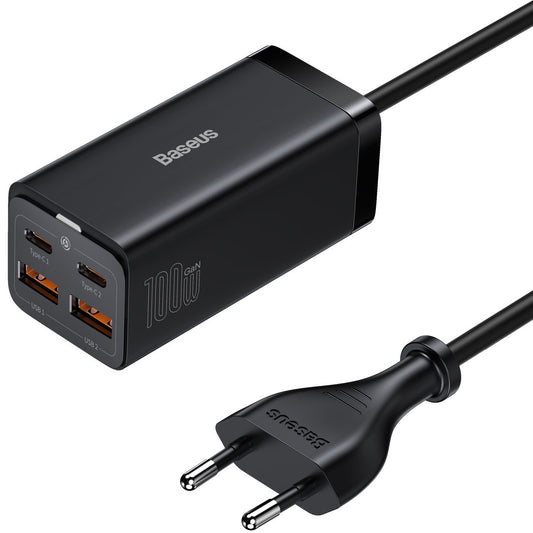 Baseus GaN3 Pro opladerstation, 100W, 5A, 2 x USB-A - 2 x USB-C, Sort CCGP000101
