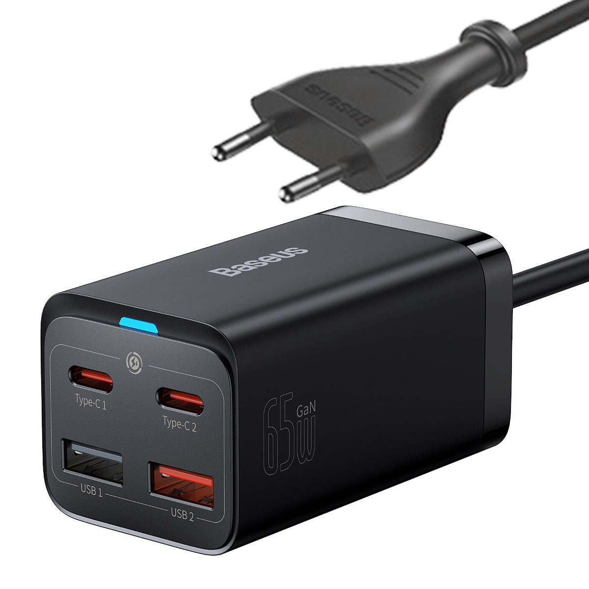 Baseus GaN3 Pro opladerstation, 65W, 3A, 2 x USB-A - 2 x USB-C, Sort CCGP040101