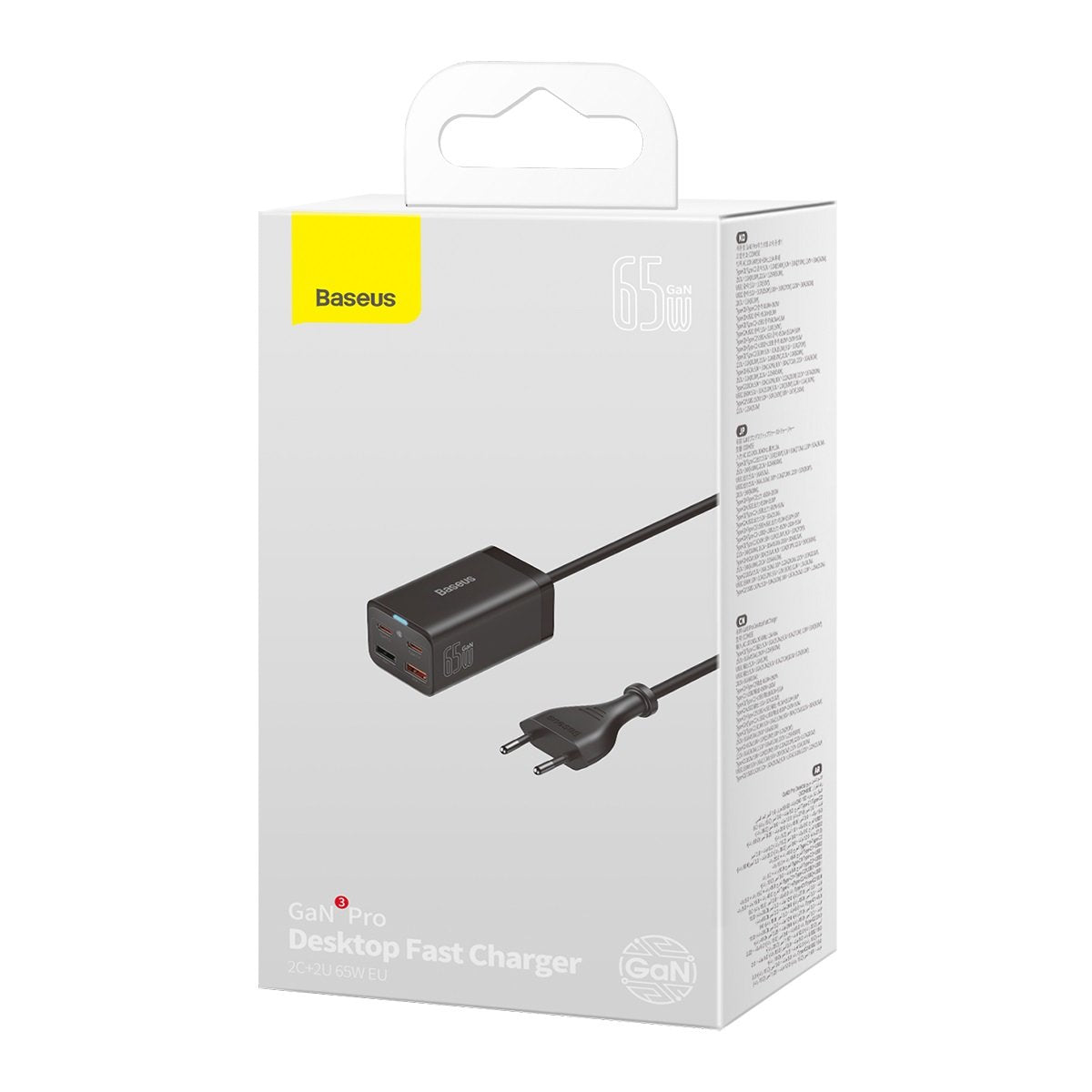Baseus GaN3 Pro opladerstation, 65W, 3A, 2 x USB-A - 2 x USB-C, Sort CCGP040101