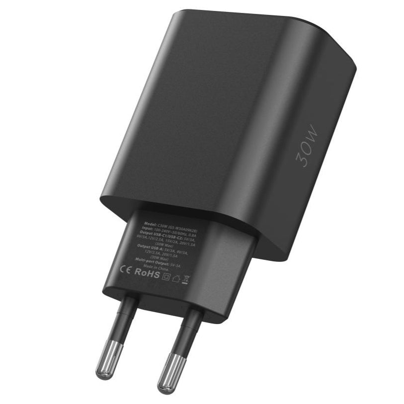 Netværksoplader Tech-Protect NC30W, 30W, 3A, 1 x USB-A - 2 x USB-C, sort