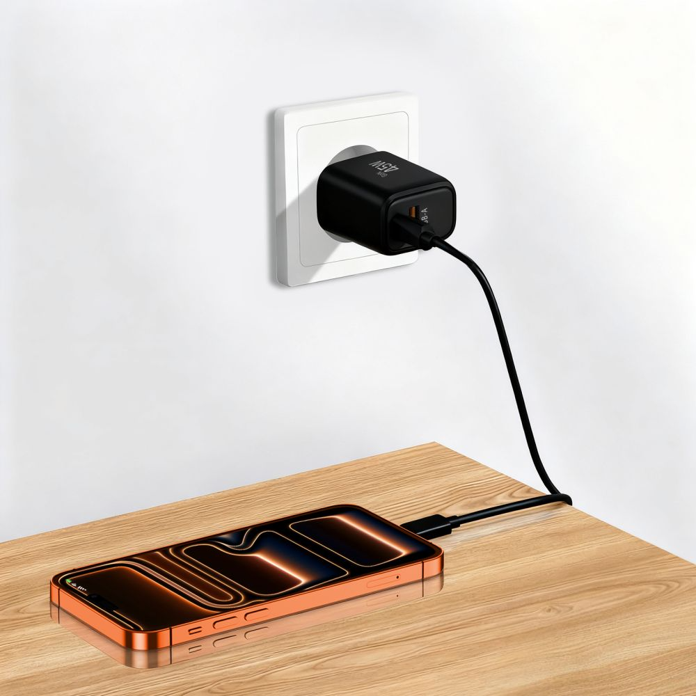 Netværksoplader Tech-Protect NCA45W, 45W, 3A, 1 x USB-A - 1 x USB-C, Sort