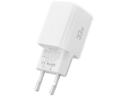 Netværksoplader Tech-Protect NCM33W, 33W, 3A, 1 x USB-A - 1 x USB-C, Hvid