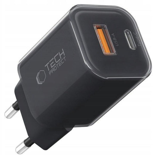 Netværksoplader Tech-Protect NCM33W, 33W, 3A, 1 x USB-A - 1 x USB-C, Sort