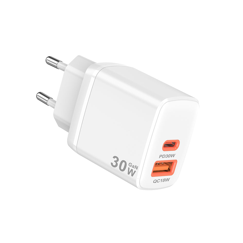 Netværksoplader Techsuit CH1 Duonix, 30W, 3A, 1 x USB-A - 1 x USB-C, Hvid