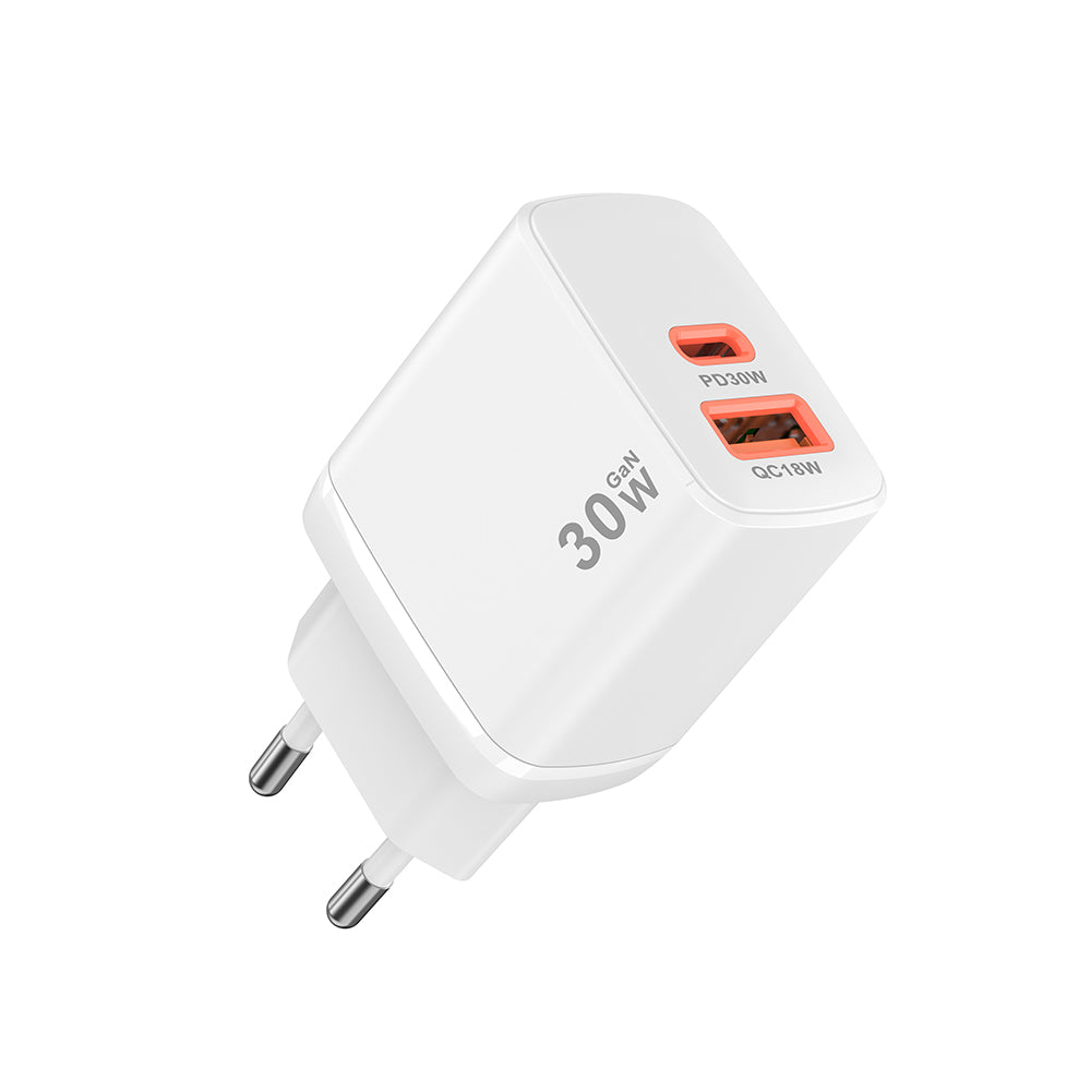 Netværksoplader Techsuit CH1 Duonix, 30W, 3A, 1 x USB-A - 1 x USB-C, Hvid