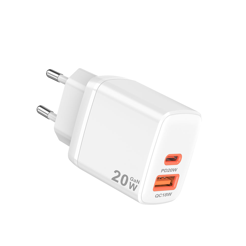 Techsuit CH2 Duonix netværksoplader, 20W, 3A, 1 x USB-A - 1 x USB-C, Hvid