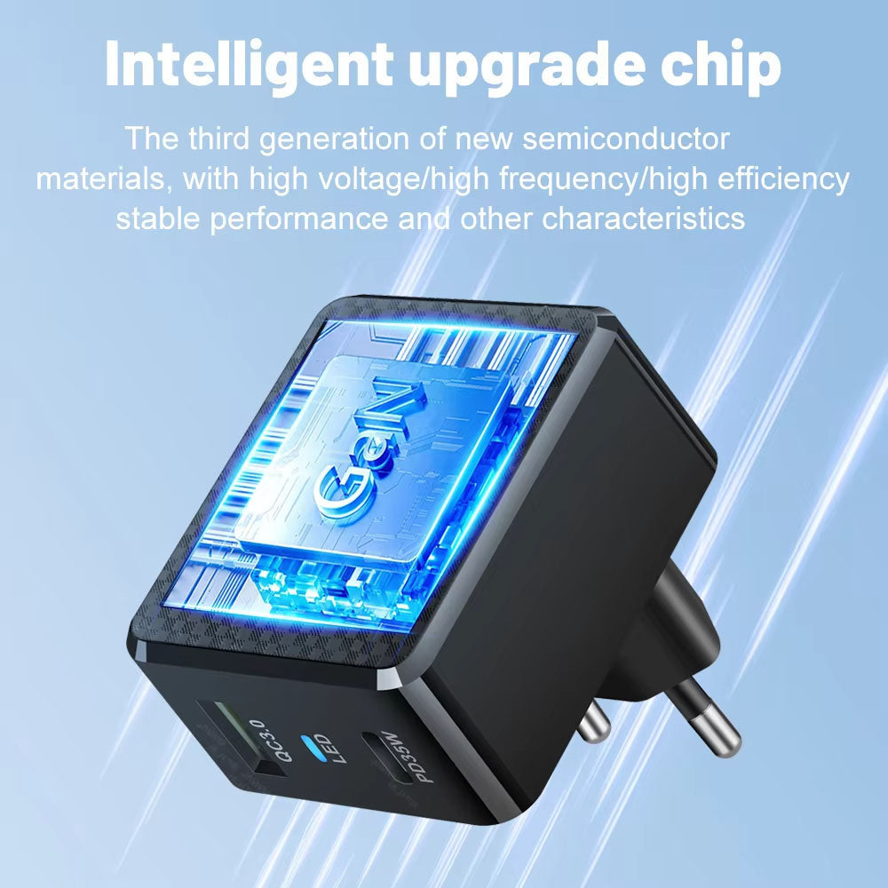 Netværksoplader Techsuit CHPD173 Tiny, 35W, 3A, 1 x USB-A - 1 x USB-C, Sort