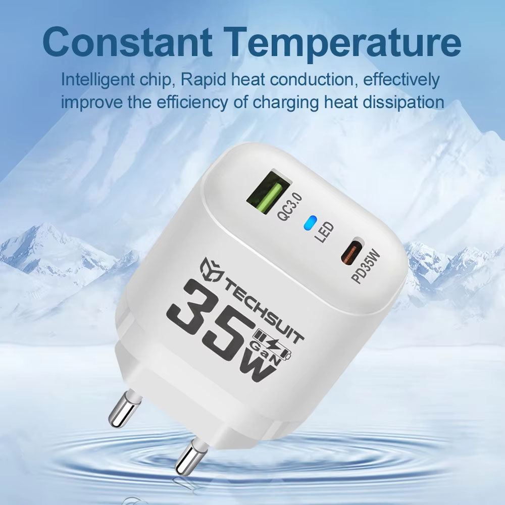 Netværksoplader Techsuit CHPD174, 35W, 3A, 1 x USB-A - 1 x USB-C, Sort