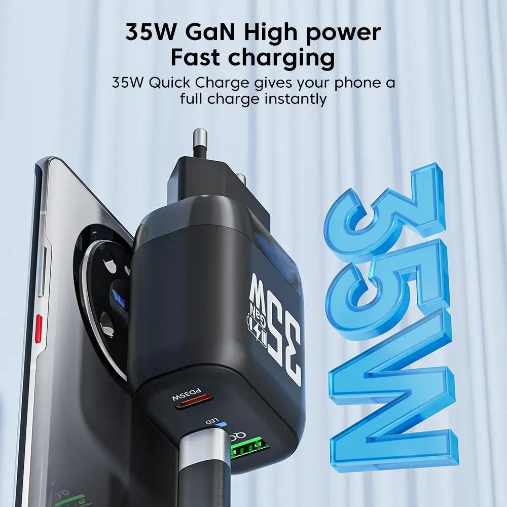 Netværksoplader Techsuit CHPD174, 35W, 3A, 1 x USB-A - 1 x USB-C, Sort