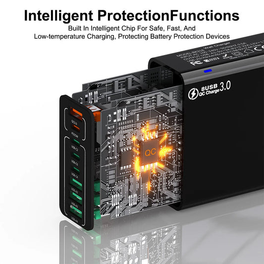 Netværksoplader Techsuit CHPD224, 65W, 3.25A, 4 x USB-A - 4 x USB-C, Hvid