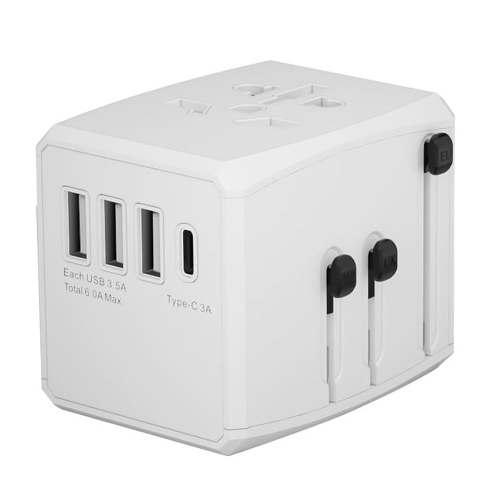Techsuit HHT904-B3 Travel netværksoplader, 30W, 3A, 3 x USB-A - 1 x USB-C, Hvid