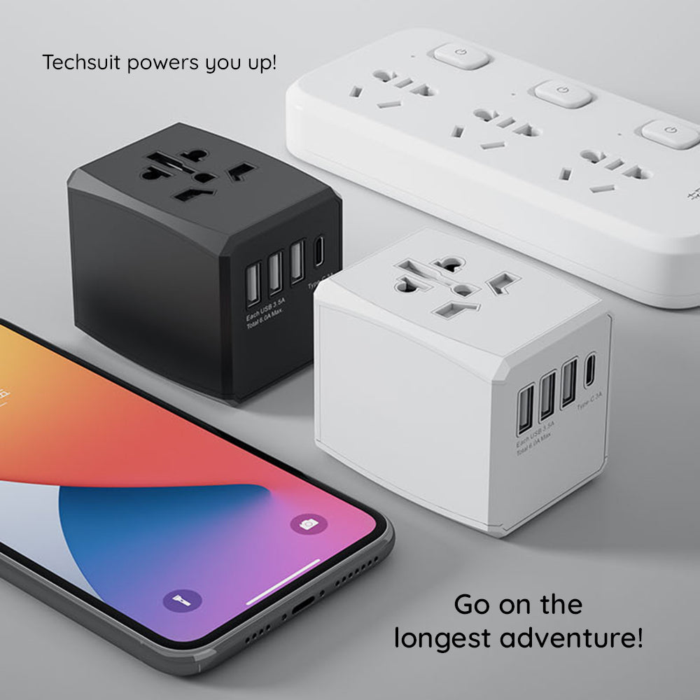 Techsuit HHT904-B3 Travel Network Charger, 30W, 3A, 3 x USB-A - 1 x USB-C, Black