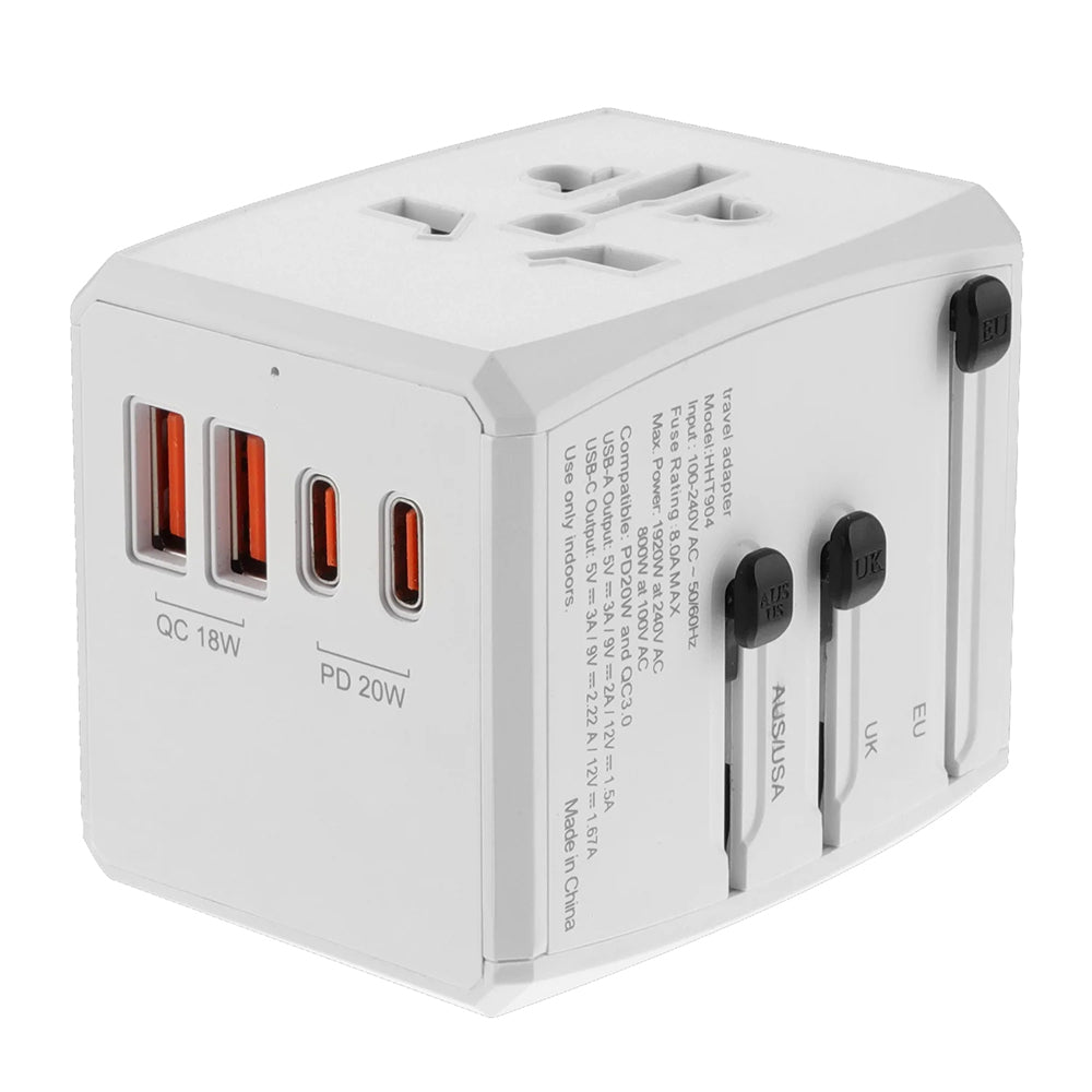 Netværksoplader Techsuit HHT904-W2 Travel, 20W, 3A, 2 x USB-A - 2 x USB-C, Hvid