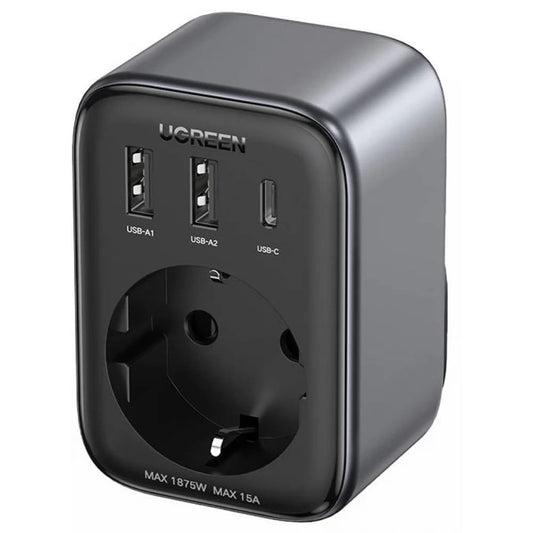 UGREEN 15289 US netværksoplader, 30W, 3A, 2 x USB-A - 1 x USB-C - 1 x Schuko, Sort