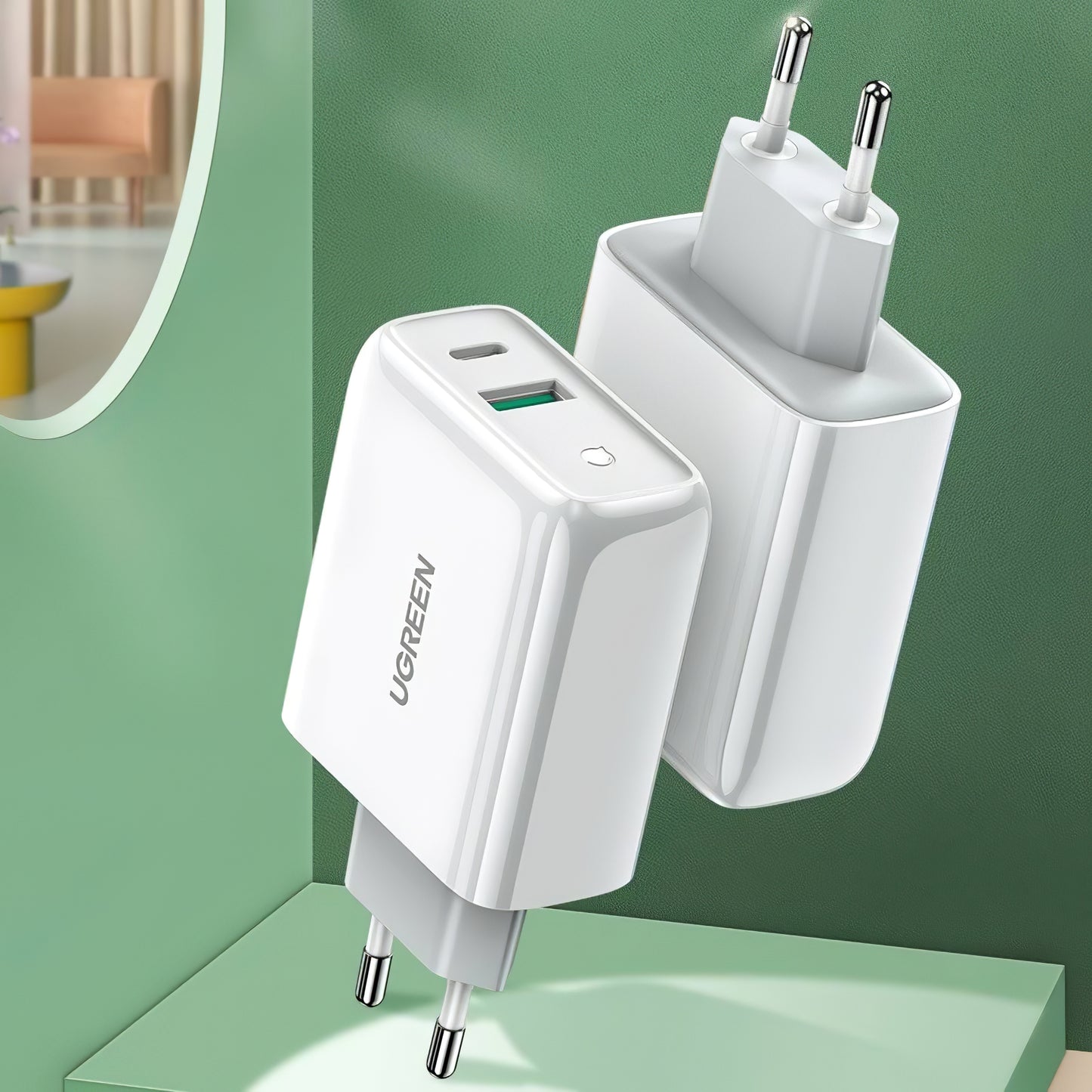 Netværksoplader UGREEN CD170, 36W, 3A, 1 x USB-A - 1 x USB-C, hvid
