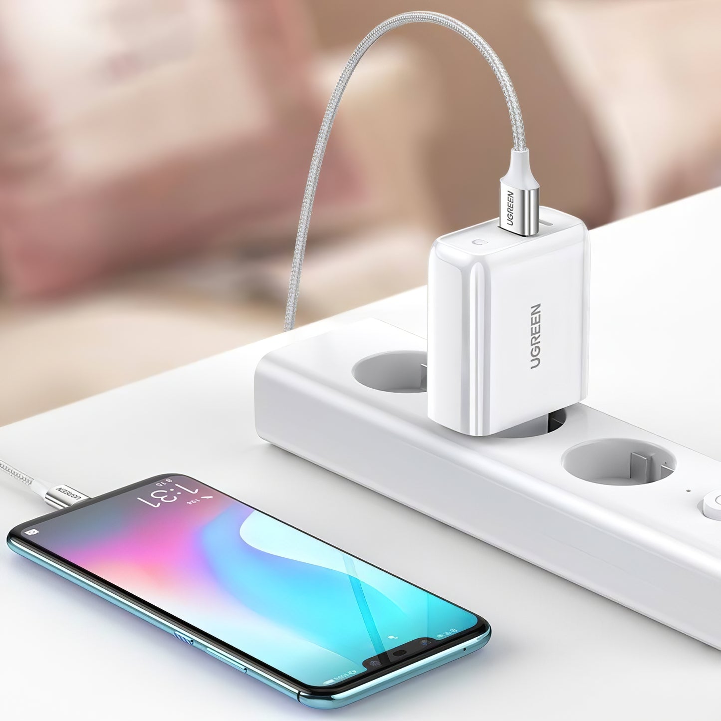 Netværksoplader UGREEN CD170, 36W, 3A, 1 x USB-A - 1 x USB-C, hvid