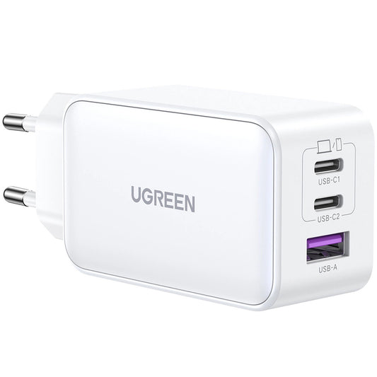 Netværksoplader UGREEN CD244, 65W, 3A, 1 x USB-A - 2 x USB-C, hvid