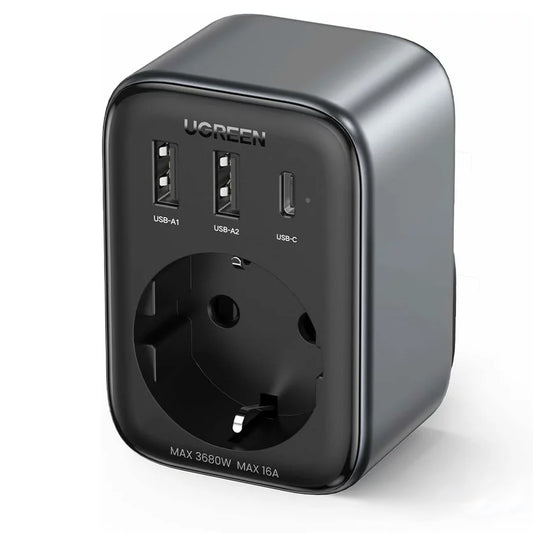 Netværksoplader UGREEN CD314, 30W, 3A, 2 x USB-A - 1 x USB-C - 1 x Schuko, Sort