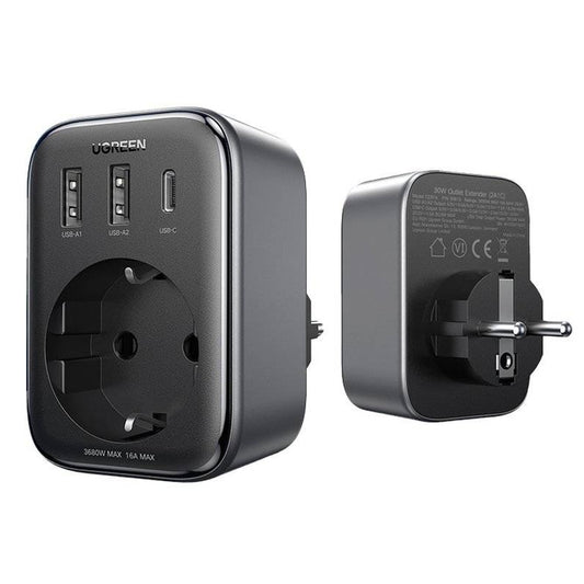 Netværksoplader UGREEN CD314, 30W, 3A, 2 x USB-A - 1 x USB-C - 1 x Schuko, Sort