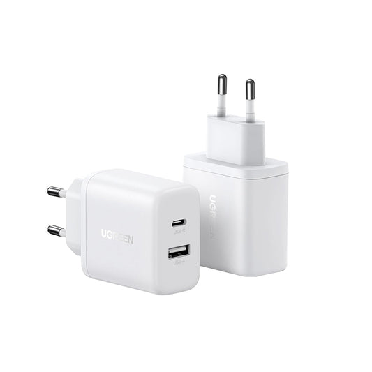 UGREEN X227 Netværksoplader, 20W, 3A, 1 x USB-A - 1 x USB-C, Hvid