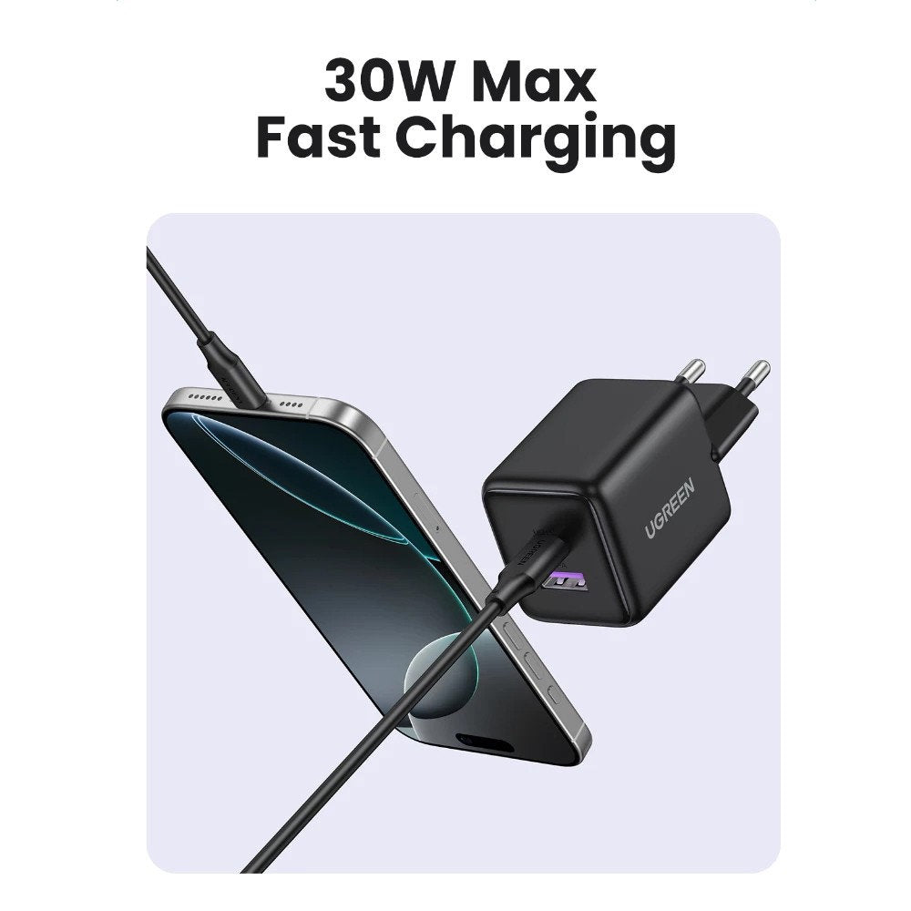 UGREEN X516 Netværksoplader, 30W, 3A, 1 x USB-A - 1 x USB-C, Blå