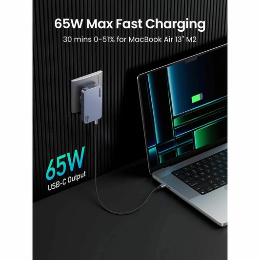 Netværksoplader UGREEN X753 Nexode Pro, 65W, 3A, 1 x USB-A - 2 x USB-C, grå