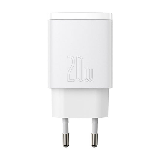 Baseus kompakt netværksoplader, 20W, 3A, 1 x USB-A - 1 x USB-C, hvid CCXJ-B02