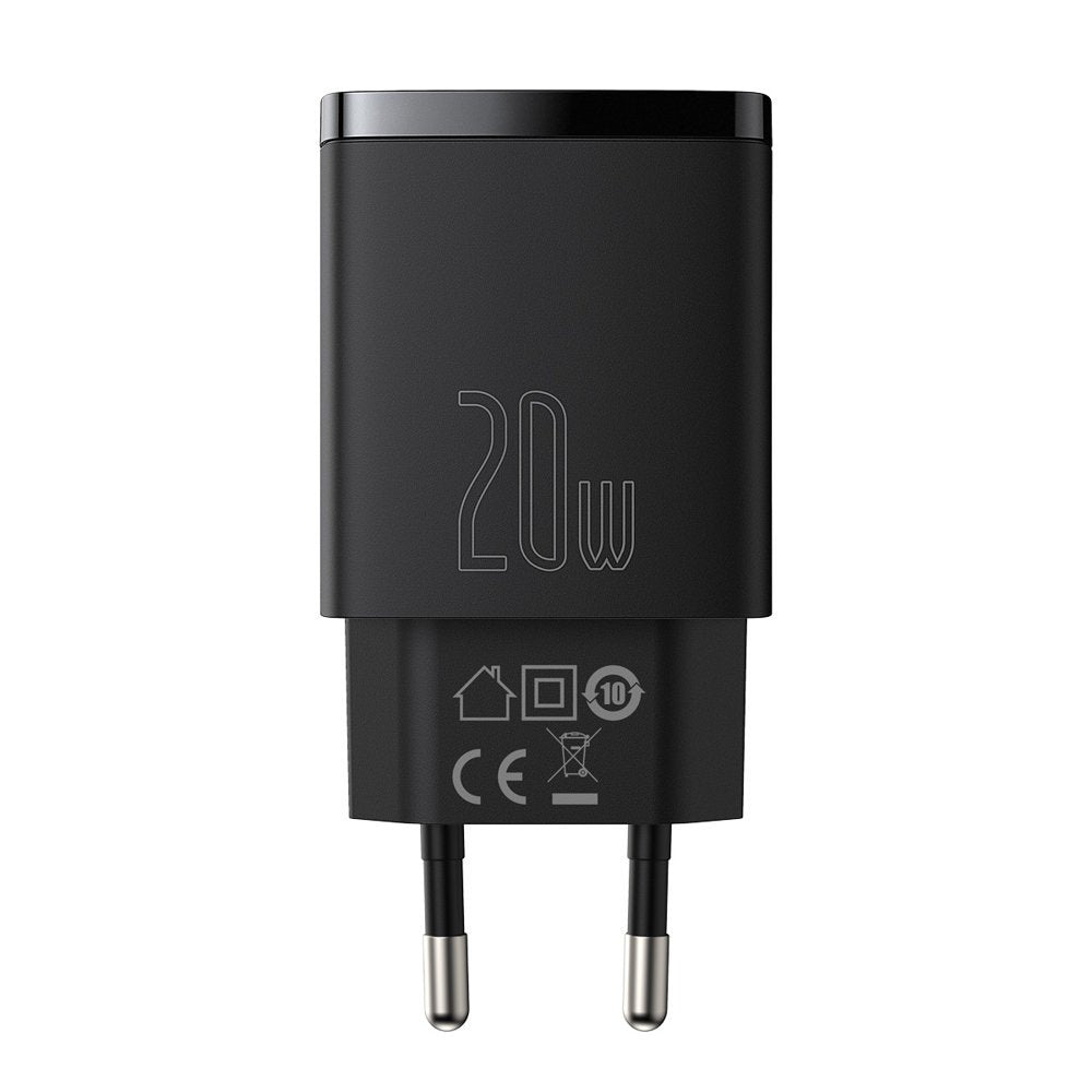Baseus kompakt netværksoplader, 20W, 3A, 1 x USB-A - 1 x USB-C, sort CCXJ-B01