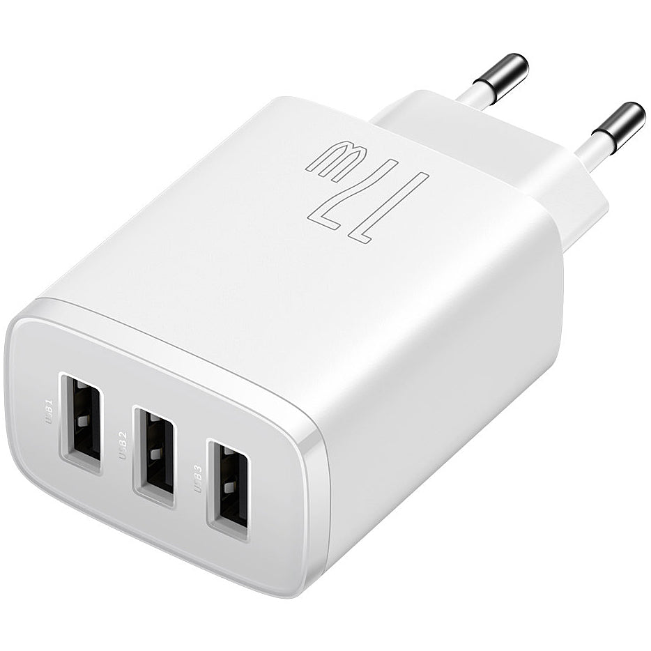 Baseus kompakt netværkslader 3U, 17W, 2,1A, 3 x USB-A, hvid CCXJ020102