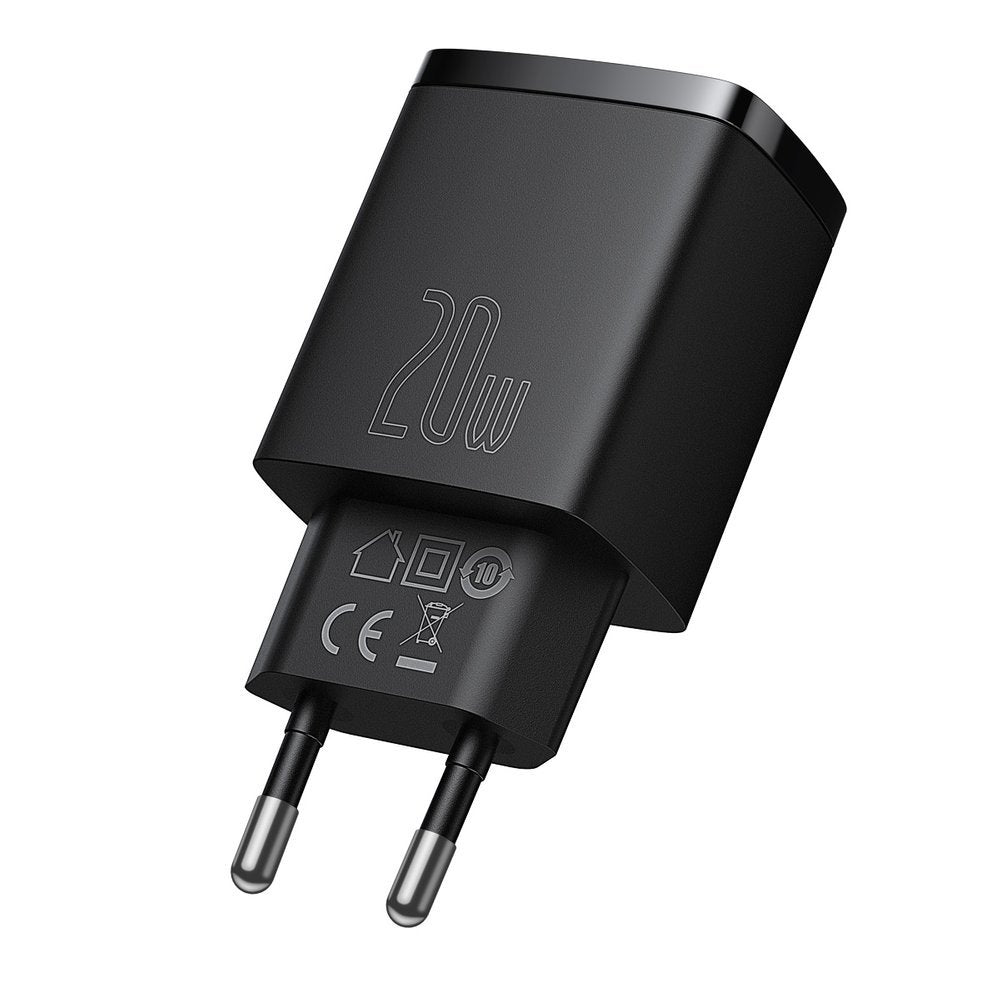 Baseus kompakt netværksoplader, 20W, 3A, 1 x USB-A - 1 x USB-C, sort CCXJ-B01