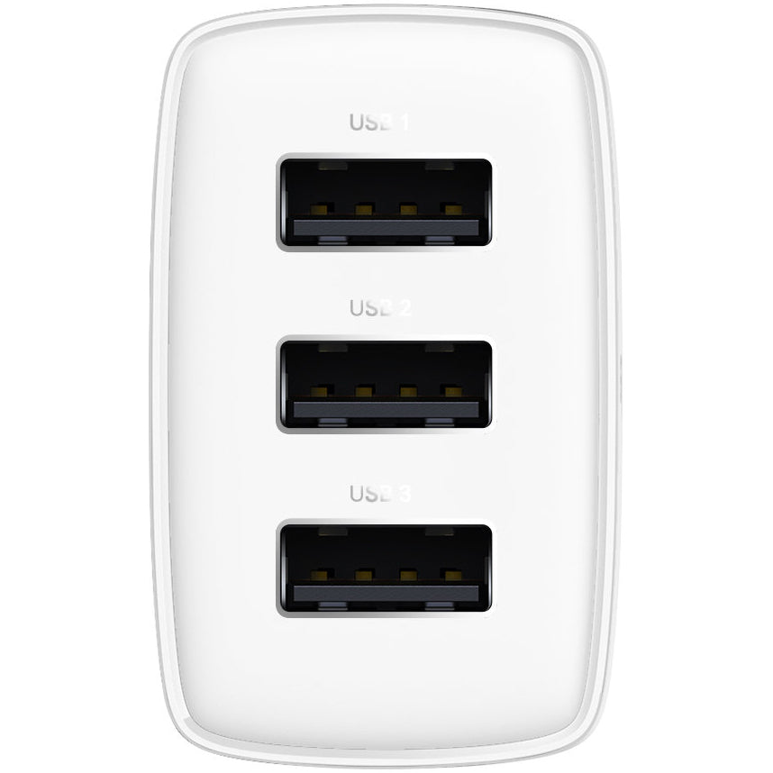 Baseus kompakt netværkslader 3U, 17W, 2,1A, 3 x USB-A, hvid CCXJ020102