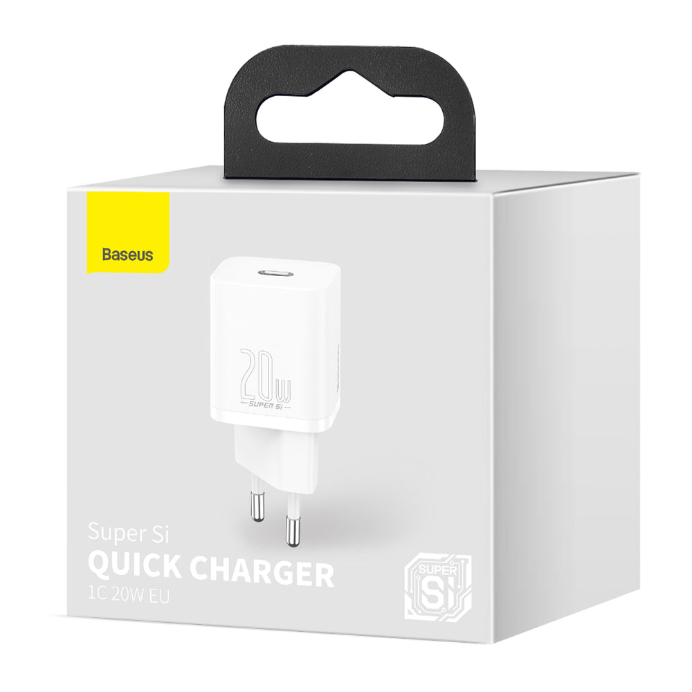 Baseus Super Si netværksoplader, 20W, 3A, 1 x USB-C, hvid CCSUP-B02